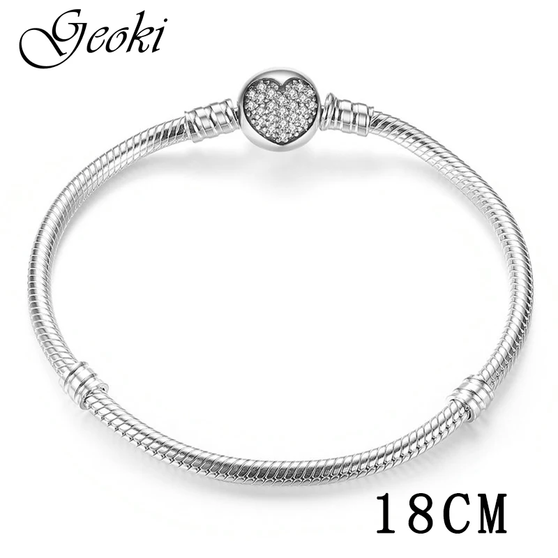 GPAS916-18CM Geoki оригинальные ювелирные изделия, европейские браслеты для женщин, серебро 925 пробы, Белый CZ, цветок ромашки, сердце, подвеска, браслет, цепочка - Окраска металла: GPAS916-18CM