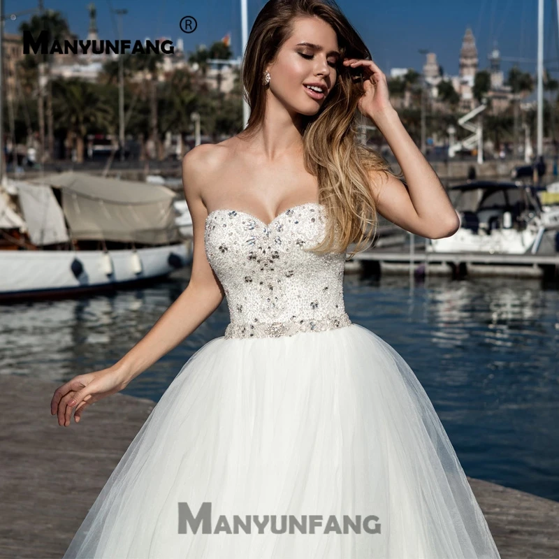 Свадебное платье без бретелек Vestido Noiva Бохо кристаллы ремень с бисером свадебное платье Романтический Тюль бальное платье Свадебные платья