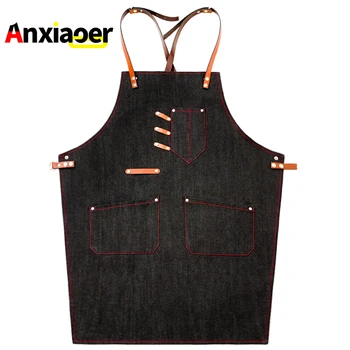 

Korean fashion denim apron kitchen restaurant coffee shop painting men and women hair overalls children custom ogo