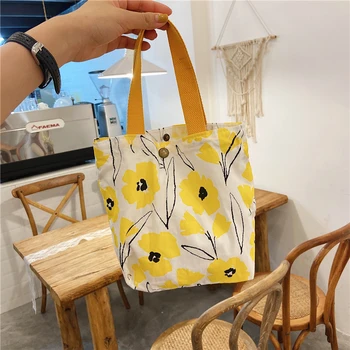 

NEW Original Design Korean Design Ins Fresh Floral Bento Bag Cute Cotton Canvas Bag Lunch Box Lunch Bag Mommy Bag Female