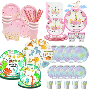 

Unicorn Safari Party Supplies Jungle Animal Disposable Tableware Set Paper Plates Cups Straw Nakpins Baby Shower Birthday Decor