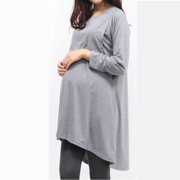 Весенняя одежда для беременных Грудное вскармливание, топы для беременных женщин, однотонная длинная футболка с длинными рукавами, футболки для кормления