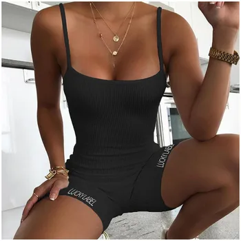 

women Letter Print Skinny bodysuit sleeveless playsuit Backless Black White Rompers 2020 female fashion casual bodysuit
