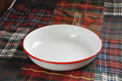 white with red side D 22 см ГЛУБОКАЯ ТАРЕЛКА подлинный точечный экспорт в Британскую Эмаль Глубокая посуда для выпечки Посуда для пасты круглая темно-белая с синей Красной стороной - Цвет: white with red side