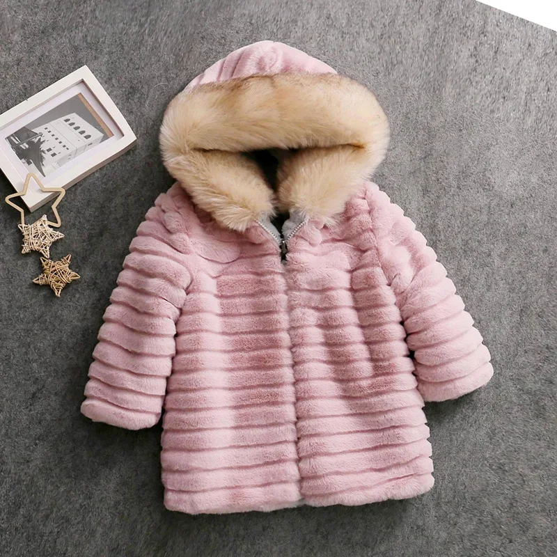 

Winter Girls Rabbit Fur Coat Elegant Baby Girl Faux Fur Jackets And Coats Thick Warm Hooded Parka Toddler Kids Outerwear