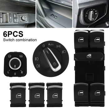 

6pc/lot Window Headlight Mirror Switch Chrome Set 5ND959857 For VW Passat B6 CC Golf