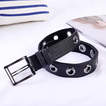 

white belt Metal decoration Hollow Out Women‘s Waist Belt Narrow Stretch Dress Belt Thin Buckle Leather Waistband cinturon