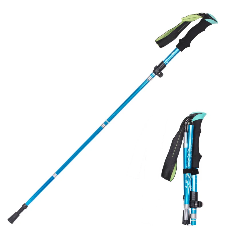 Blue long type Треккинг палка 5 секций тростника коротковолокнистый замок складной стержень Прогулки Треккинг скалолазные шесты из алюминиевого сплава прочный альпеншток - Цвет: Blue long type