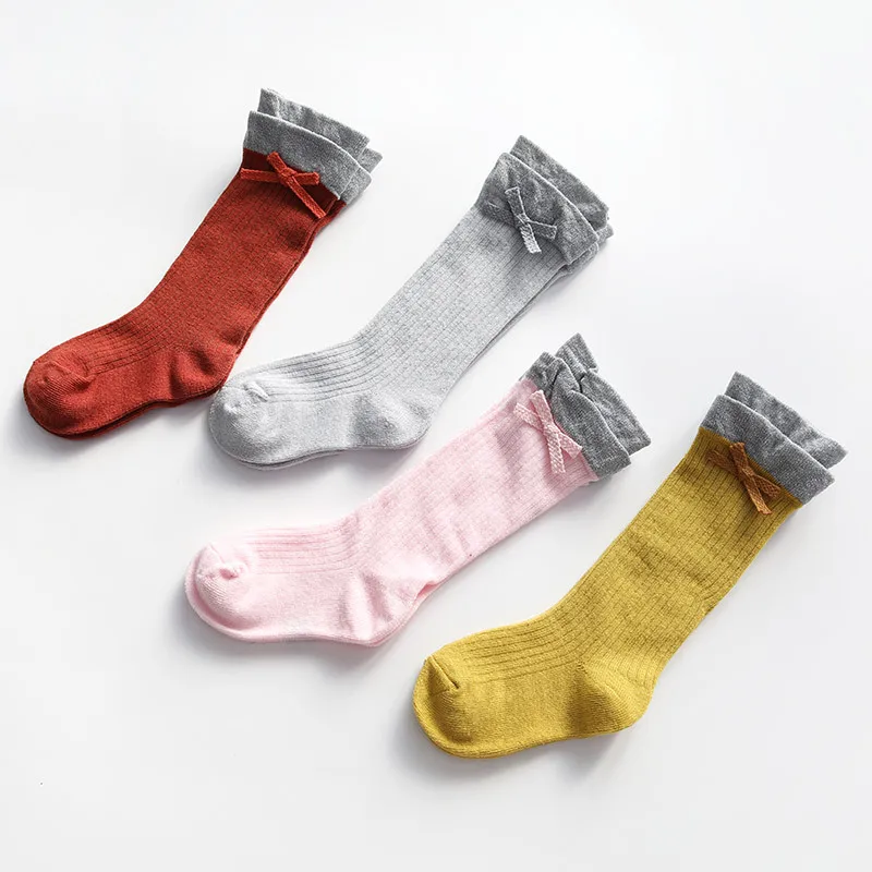 

Non Slip Socks Four Season GM Long Lace Bow Cotton Baby Girl Knitted Socks Pair Warm Sock 2019 Fashion Kids
