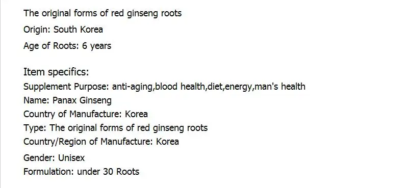 Korean Red Ginseng Root 6 years 400g(about 30 roots)* man's health