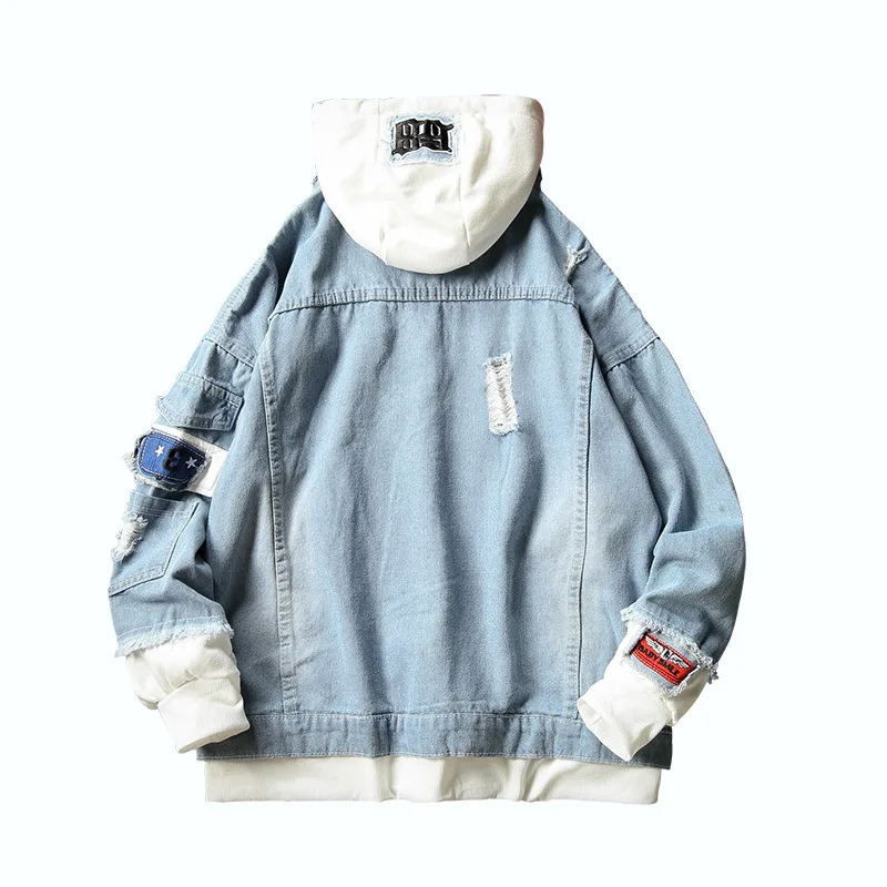 

Plus-sized Menswear Loose-Fit Denim Jacket Spring And Autumn Korean-style Trend Students Casual Hooded Coat