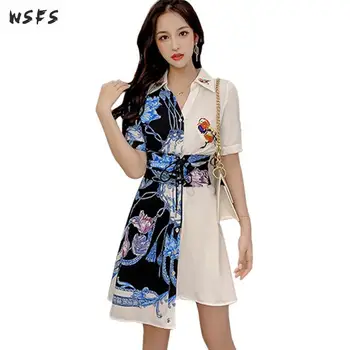 

Summer Shirt Dresses Short Sleeve White Print Womens Dress Casual Office Ladies Elegant Bodycon Party Mini Asymmetrical Sundress