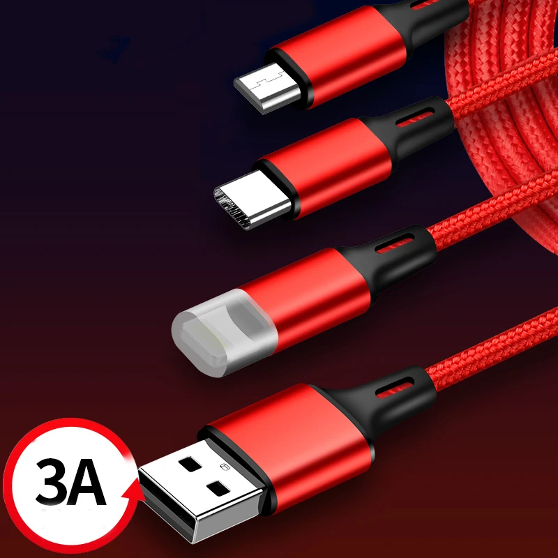 Быстрая зарядка 3 в 1 8Pin usb type C Micro USB кабель для iPhone 8X7 6 6S Plus samsung Nokia USB кабели нейлон Универсальный IY343
