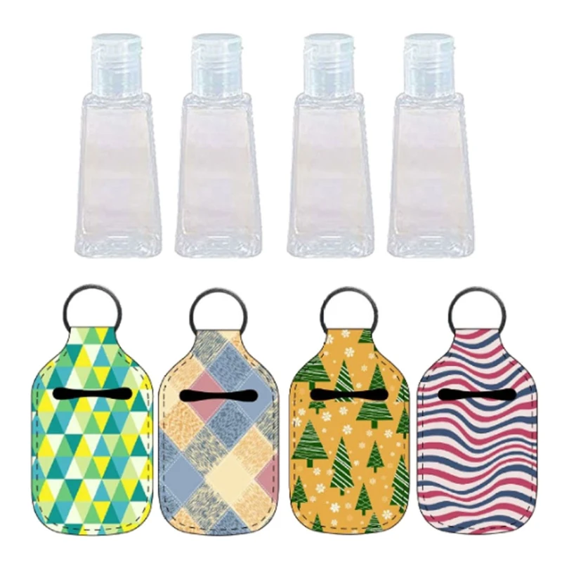 

1 Set Small Empty Travel Bottle Refillable Containers 30ML Flip Cap Reusable Bottle Hand Sanitizer Keychain Carrier Holder