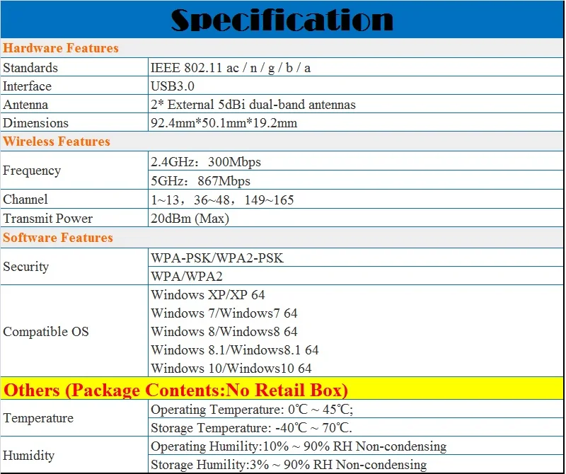 5dBi Ext/антенны, Plug& Play, AC1300 беспроводная сетевая карта 11AC 1267 Мбит/с двухдиапазонный USB3.0 WiFi адаптер, 2,4G 300 Мбит/с 5G 867 Мбит/с