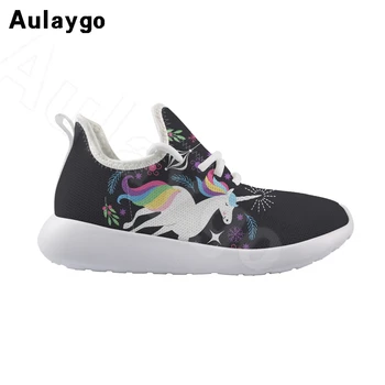 

Aulaygo Sneakers 2020 Black Fly Woven Children's Flat Shoes 3D Cool Unicorn Print Breathable Student Shoes Boys Girls Board Flat