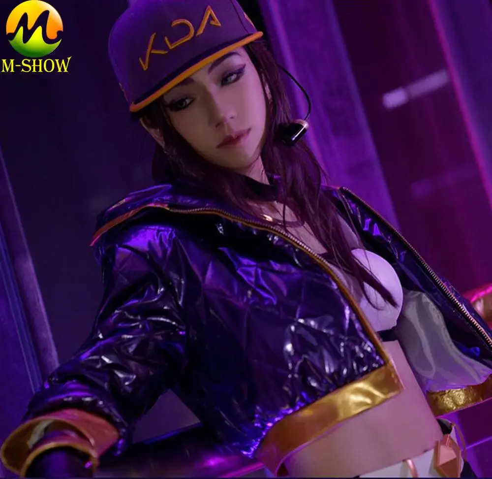 LOL KDA Akali Cosplay Costume game Women Outfit Jacket Pants Gloves Bag mask wig hat | Тематическая одежда и униформа