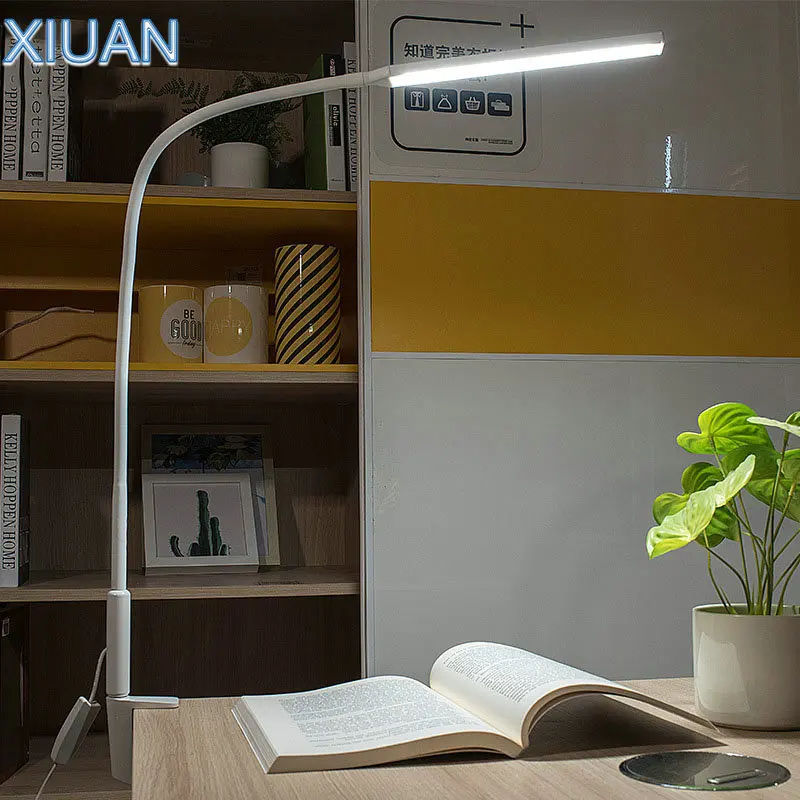 XIUAN 10 Вт длинная Поворотная рука светодиодный настольная лампа с зажимом на регулируемой яркости USB порт защита глаз бизнес работа офис стол зажим светильник