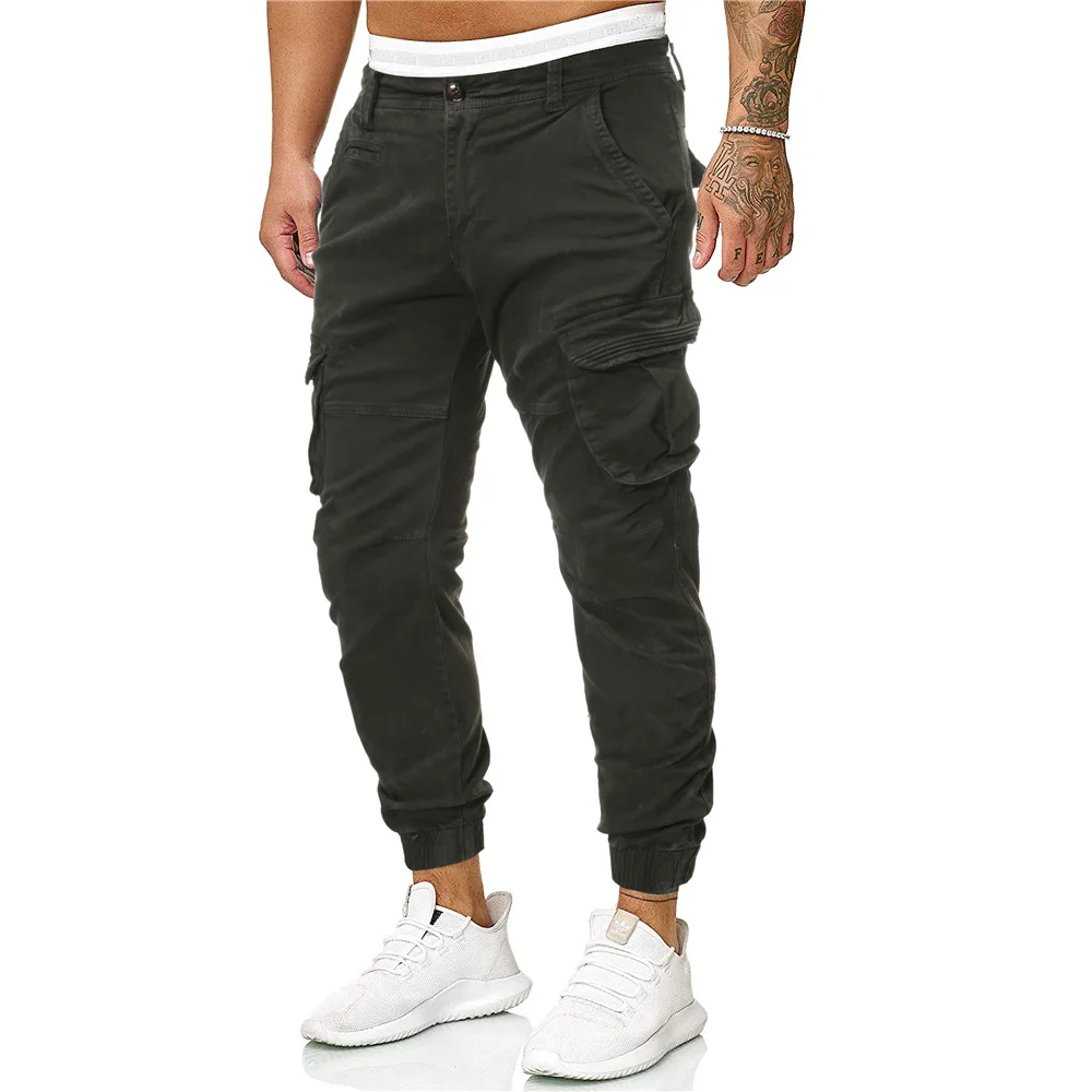 

2019 Autumn And Winter New Style Western Style Solid Color Men's Loose-Fit Multi-pockets Casual Cargo Trousers Ankle Banded Pant