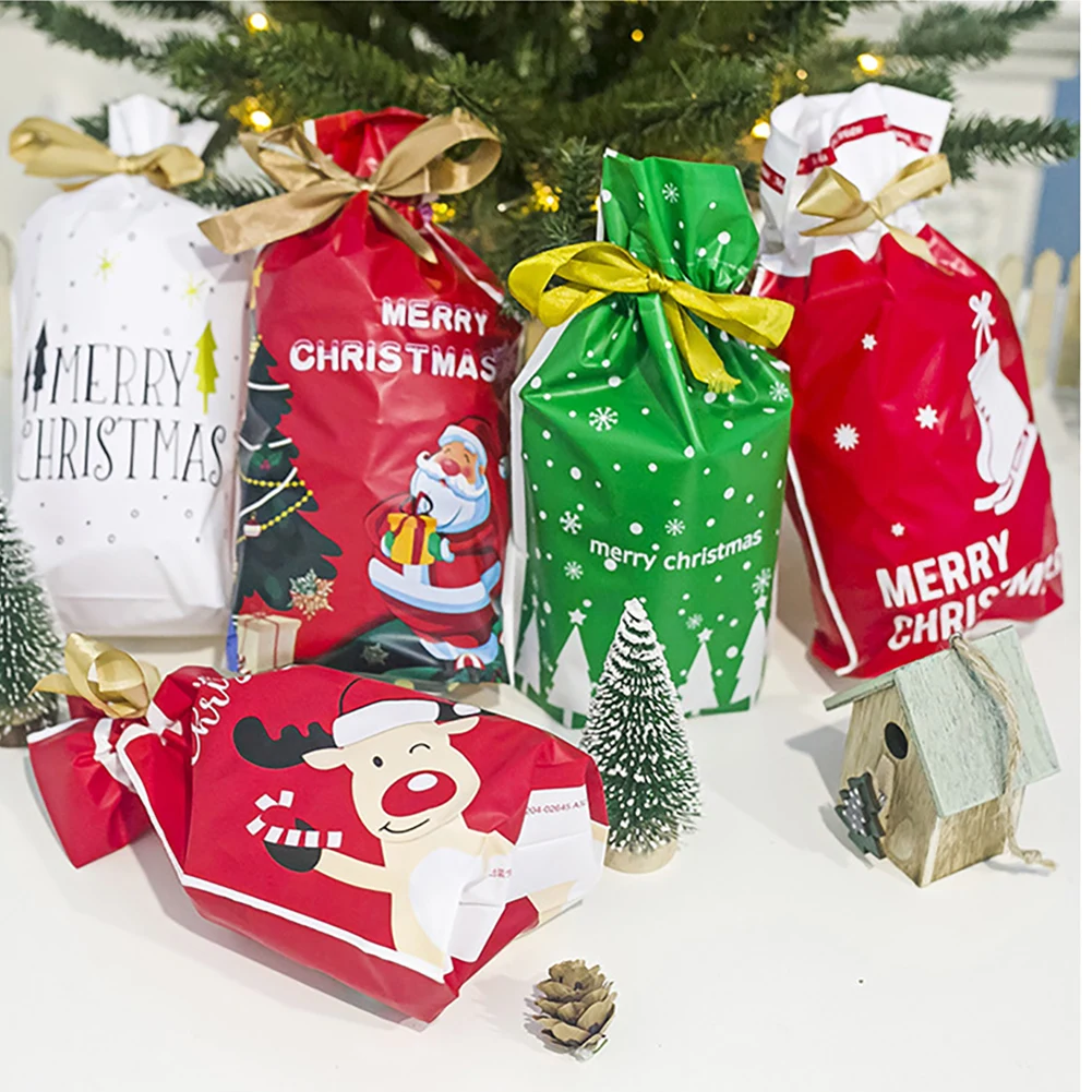 

50 Pcs Storage Candy Santa Claus Party Drawstring Christmas Colorful Gift Bag Holiday Cartoon Biscuits Portable Packaging