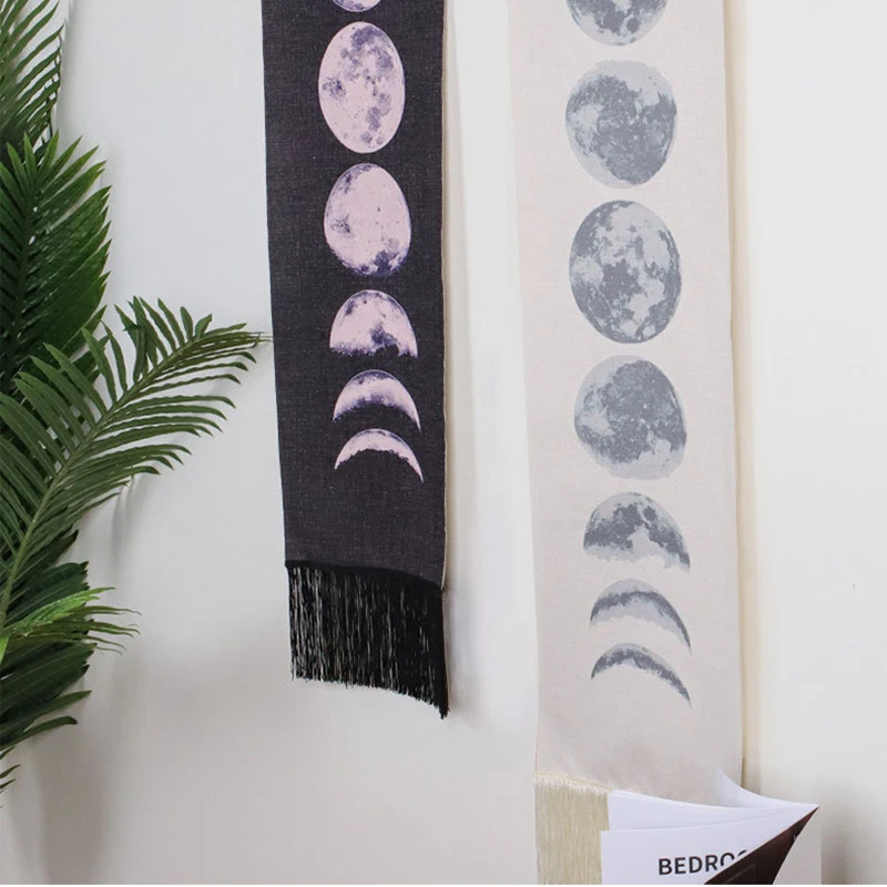 Настенный Гобелен CANIRICA Moon Phase Lunar, Декор для дома, гостиной, с блочным принтом, Современный домашний декор, гобелен, черный и бежевый
