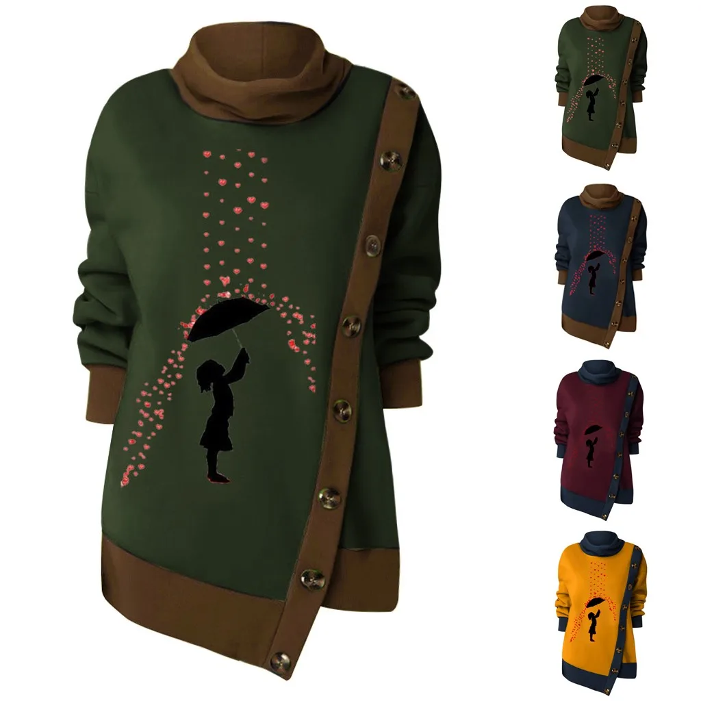 

Fashion Women Plus Size Button Splice Solid Color Long Sleeve O-Neck Sweatshirt