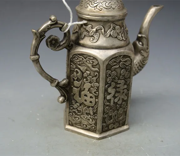 КИТАЙСКИЙ РЕДКИЙ тибетский серебряный чайник Fu lu shou