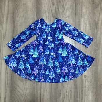 

girlymax blue blue skirt baby girl winter snowing dress children tree print dress girl long sleeve cute dress