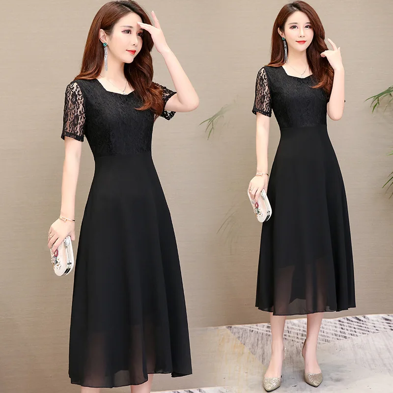 

Photo Shoot 2019 Summer Wear New Style Large Size Dress Fat Mm Chiffon Maxi Dress Cover Belly Elegant Slimming Lace Dress