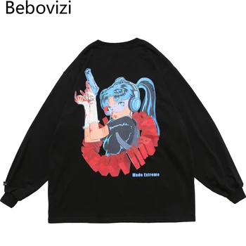 

Bebovizi Japanese Anime Pistol Beauty Girl T Shirt Streetwear Men Hip Hop Tshirt Long Sleeve Cotton T-Shirt Harajuku Oversized