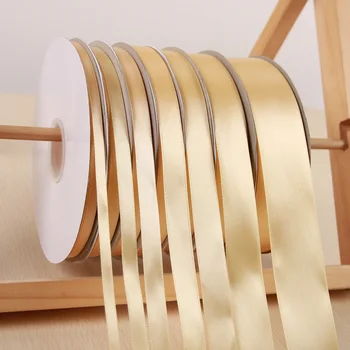 

(91Meters) 100yards/roll 0.6CM-3.8CM Light Gold Single-sided Satin Ribbon Holiday Party DIY Decorative Webbing Gifts Wrapping
