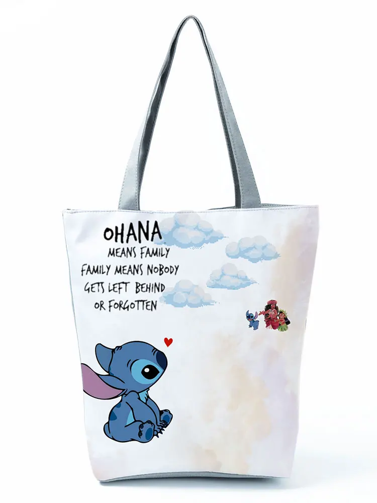 Disney Lilo Stitch Cute Cartoon Printed Handbag High Capacity Eco Reusable Shoppaing Bag Blue Starry Sky Travel Beach Tote Bag 