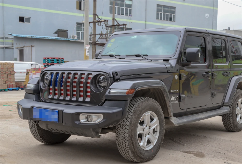 Противомоскитные сетки сетчатые решетки для Jeep Wrangler JL+ передние металлические с плоскими линзами, имиджевые покрытия автомобиля внешние Стайлинг Аксессуары флаг США