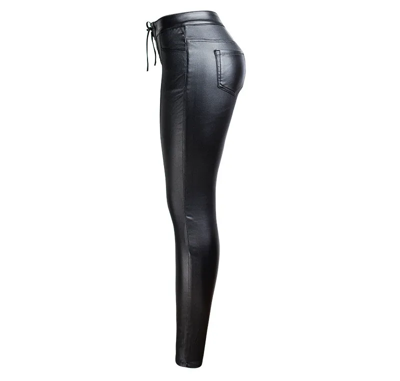 Trendy Autumn Winter Leather Pant Female Thicken Trousers PU Skinny Stretch Pencil Pant Women High High Waist Pant Party