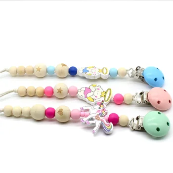 

Baby Pacifier Clip Chain Wooden Holder Soother Angel Pacifier Clips Leash Strap Nipple Holder For Infant Feeding Fairy Angel