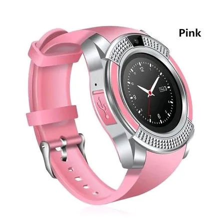 pink V8 Смарт часы для мужчин Bluetooth спортивные часы для женщин дамы Rel gio Smartwatch с камерой sim-карты слот Android телефон PK DZ09 Y1 A1 - Цвет: pink