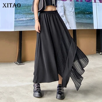 

XITAO Black Irregular Skirt Women Elastic Waist Loose Fashion All Match Personality 2020 New Summer Skirt Goddess Fan ZP1801
