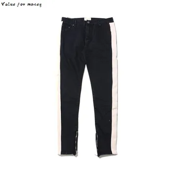

weist kanye new black Skinny Jeans Men Hip Hop stripe Ripped Elastic Slim Fit Jeans Male Stretchy Pants street trousers