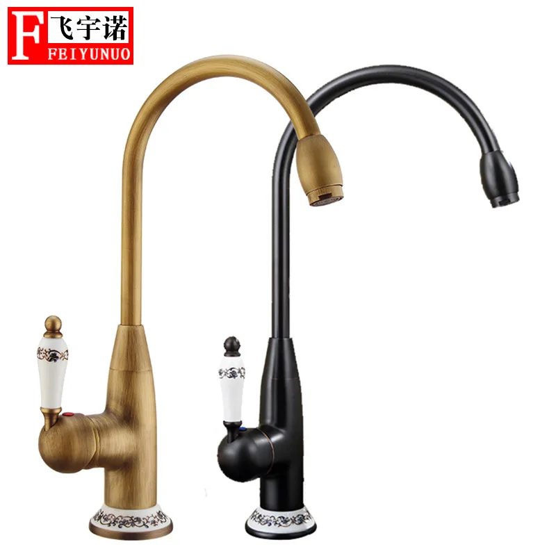 

Washing Basin Sink Faucet Copper Faucet European Style Vintage Household Faucet Hot And Cold Mixing Water Single Bore Leading