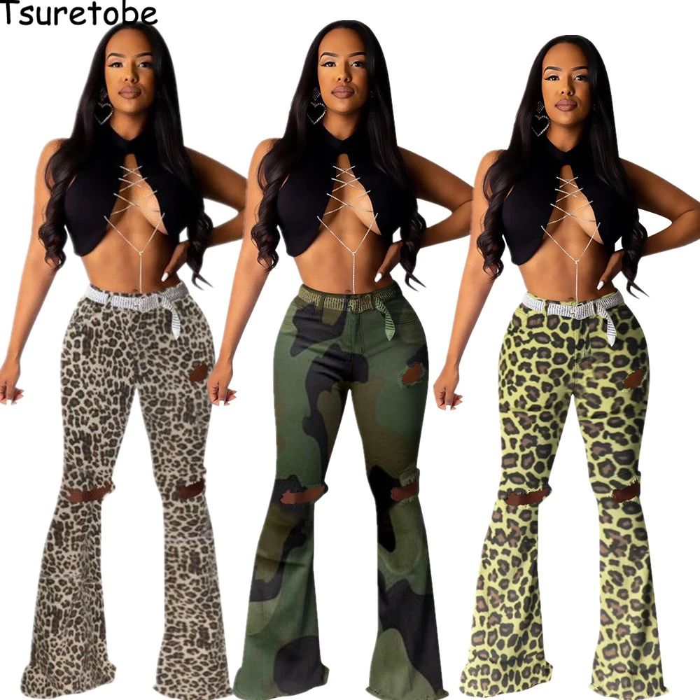 Tsuretobe Leopard Plus Size Flare Pants 