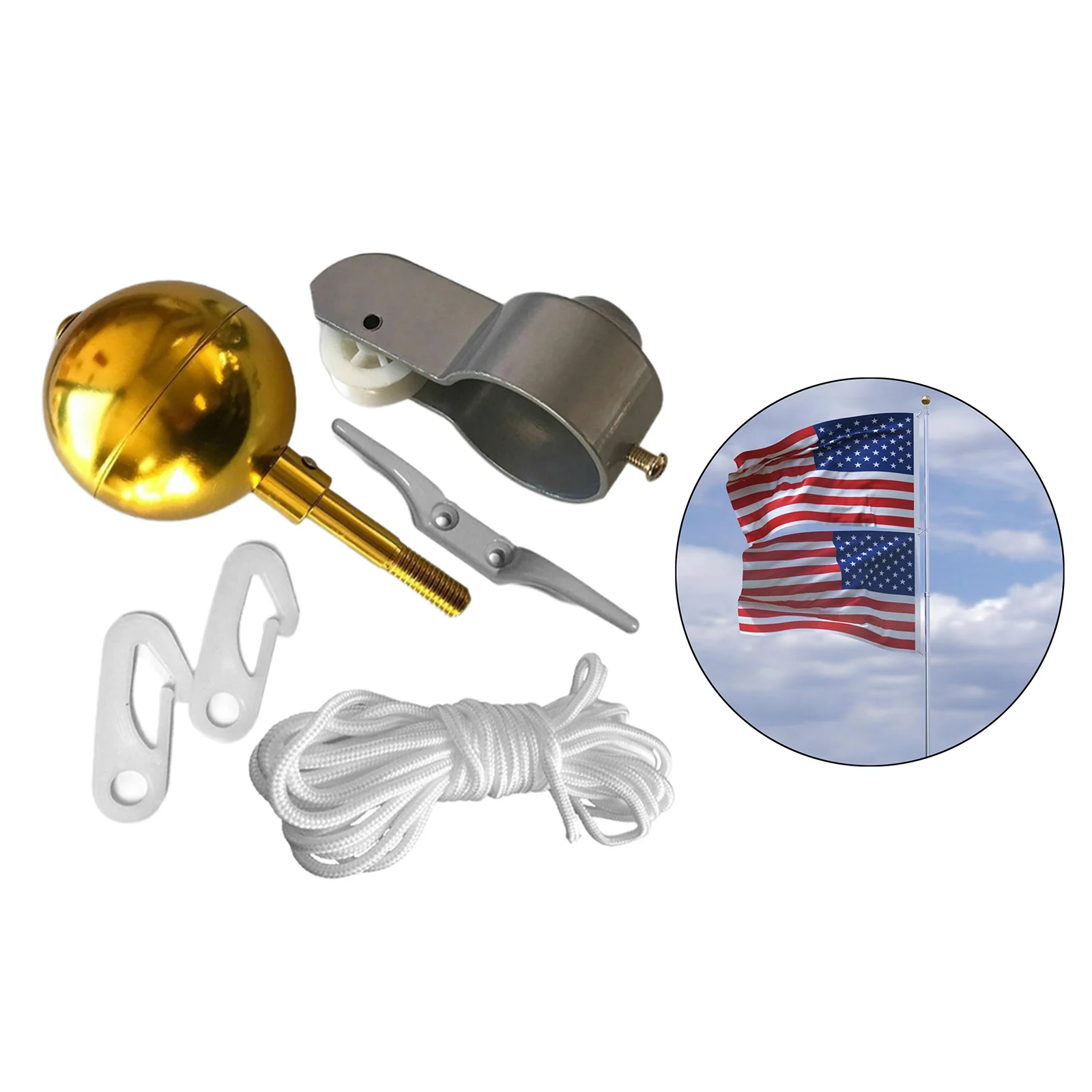 Outdoor Flagpole Hardware Repair Kit Cleat Hooks 4 Rotating Snap Hooks