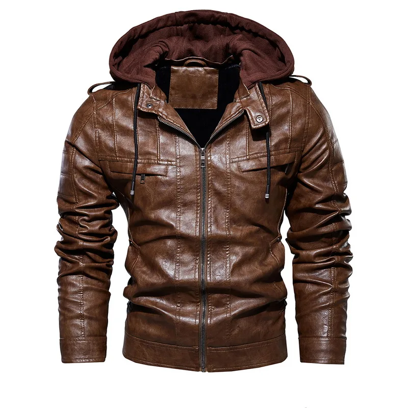 Осенне-зимнее пальто, мотоциклетная куртка из искусственной кожи, Мужская теплая ветровка с капюшоном, Куртки из искусственной кожи, мужская верхняя одежда, бейсбольные куртки из искусственной кожи