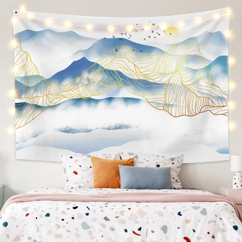 

Chinese Style Landscape Painting Hanging Tapestry Mountain Lake Wall Hanging Tapestries Blanket Cloth Curtain Room Decoration