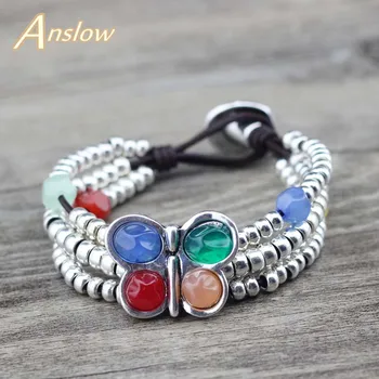 

Anslow New Fashion Jewelry Spring Wrap Beads Color Resin Butterfly Leather Bracelets For Women Female Charms Bangles LOW0774LB