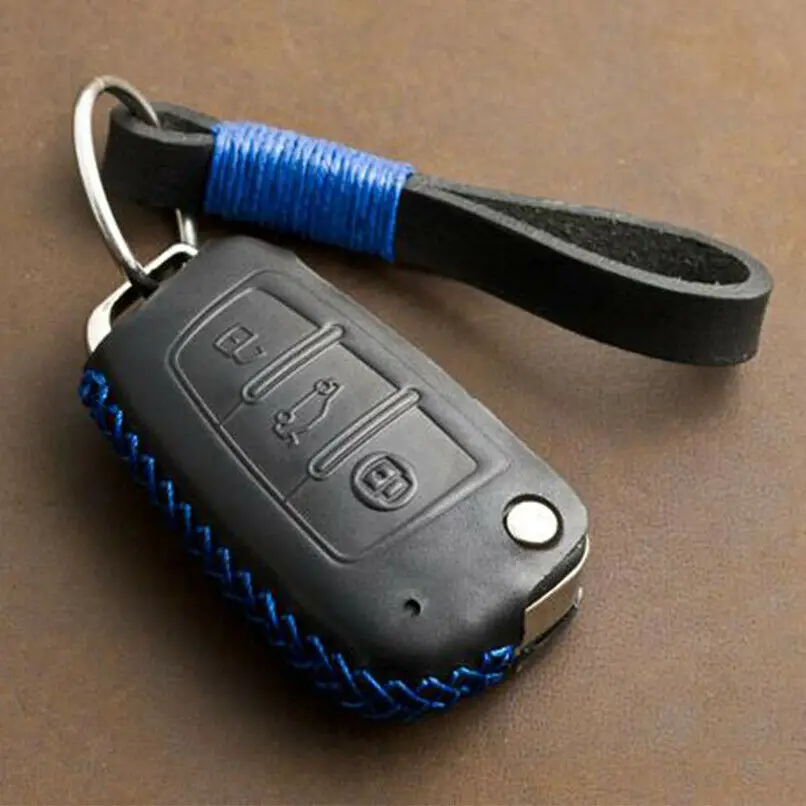 Black Blue Для Audi Sline A3 A5 Q3 Q5 A6 C5 C6 A4 B6 B7 B8 TT 80 S6 из натуральной кожи для автомобильных ключей крышка чехол для автомобильного ключа крышка Держатель протектор - Название цвета: Black Blue