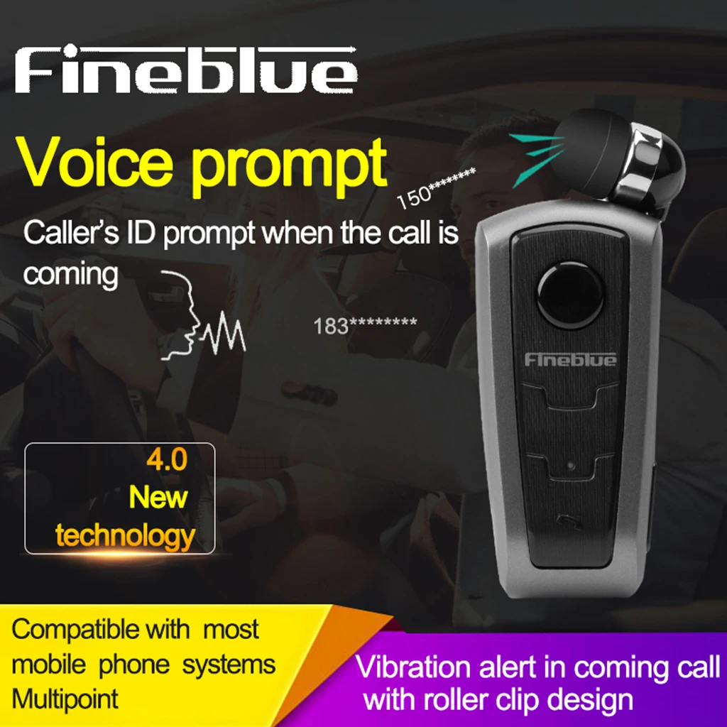 Fineblue F910 беспроводная Bluetooth гарнитура в ухо вибрирующий сигнал износ зажим Hands Free наушники для смартфонов наушники