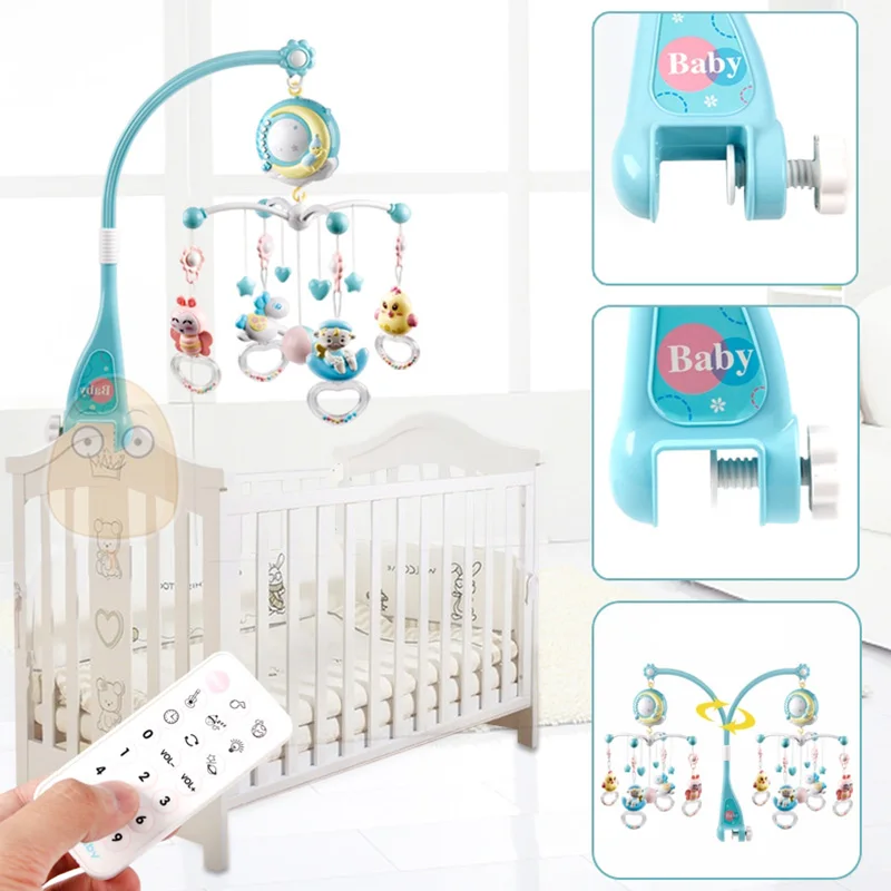 Baby Rattles Crib Mobiles Toy Holder Rotating Crib Mobile Bed Musical Box Projection for 0-12 Months Newborn Infant Baby Boy Toy