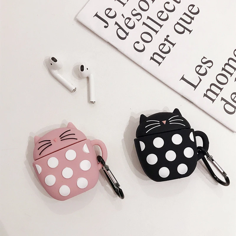 3D Dot милые наушники в форме кота чехол для Airpods 1 2 Чехол Силиконовый мягкий Bluetooth чехол для наушников Airpods 1 2 зарядная коробка