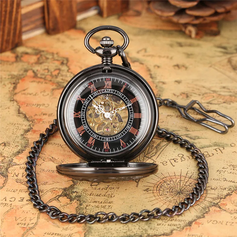 Retro Hollow Cranes Men Women Hand-winding Mechanical Pocket Watch Manual Skeleton Clock Roman Numbers Watches Pendant Chain