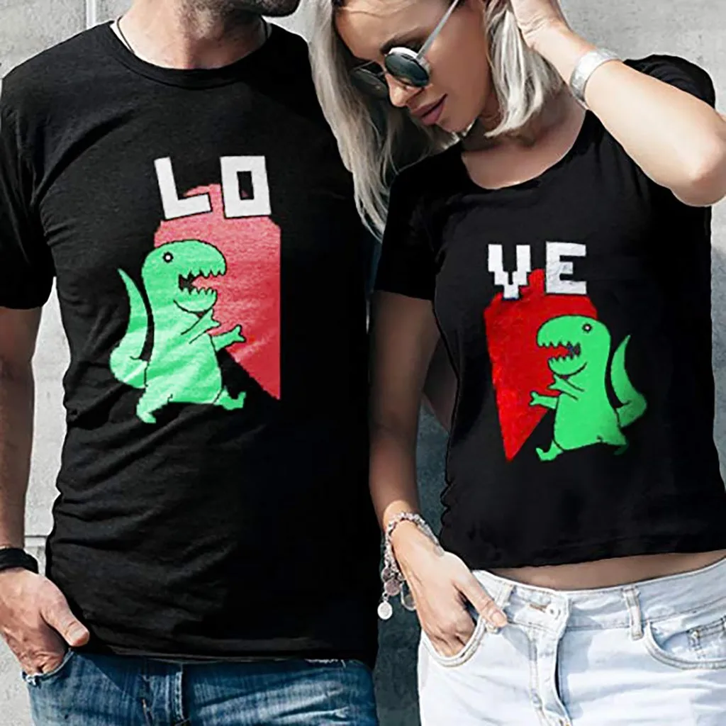 

Couples Clothes Valentine's Day Fashion Letter Printed Short Sleeve Tees Top Summer Fashiona Comfortable Lovers Pullover Blouse